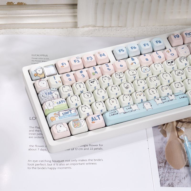 Cute Girly MOA Joke Bear PBT D - đánh giá và giá Keycap Artisan Anime