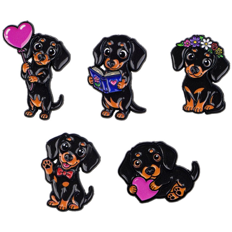 5pcs Cute Dachshund Enamel Pin - đánh giá và giá Enamel Pin Set