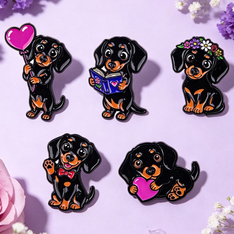5pcs Cute Dachshund Enamel Pin - đánh giá và giá Enamel Pin Set