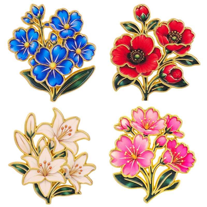 Cute Vintage Colorful Floral E - đánh giá và giá Enamel Pin Set
