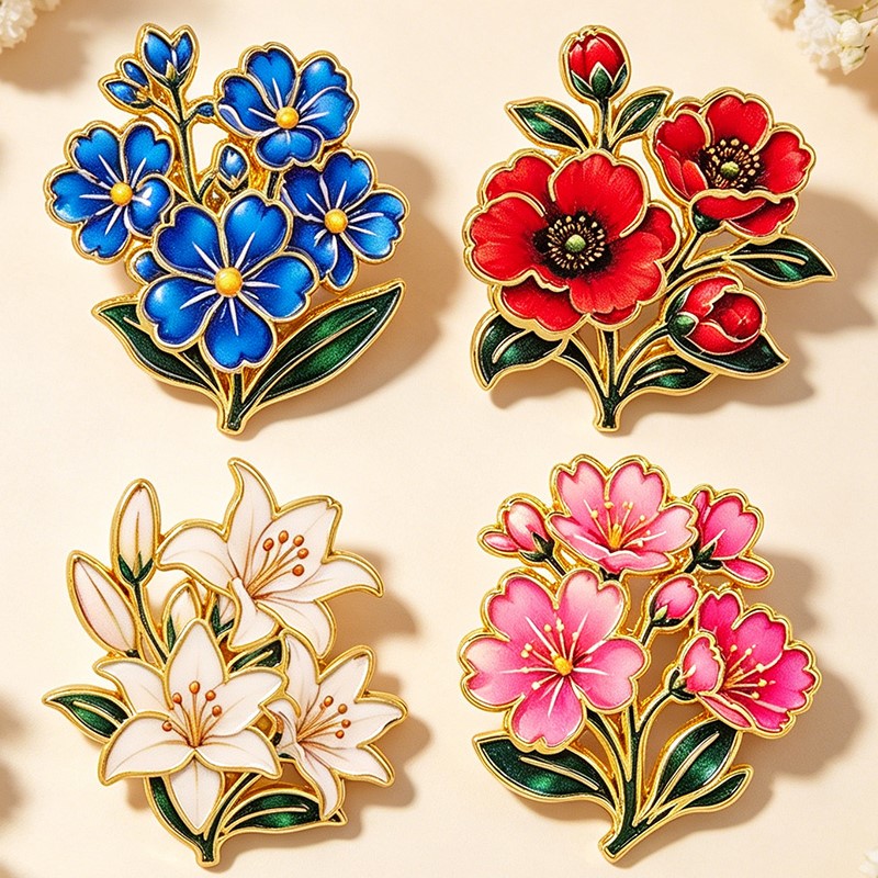 Cute Vintage Colorful Floral E - đánh giá và giá Enamel Pin Set