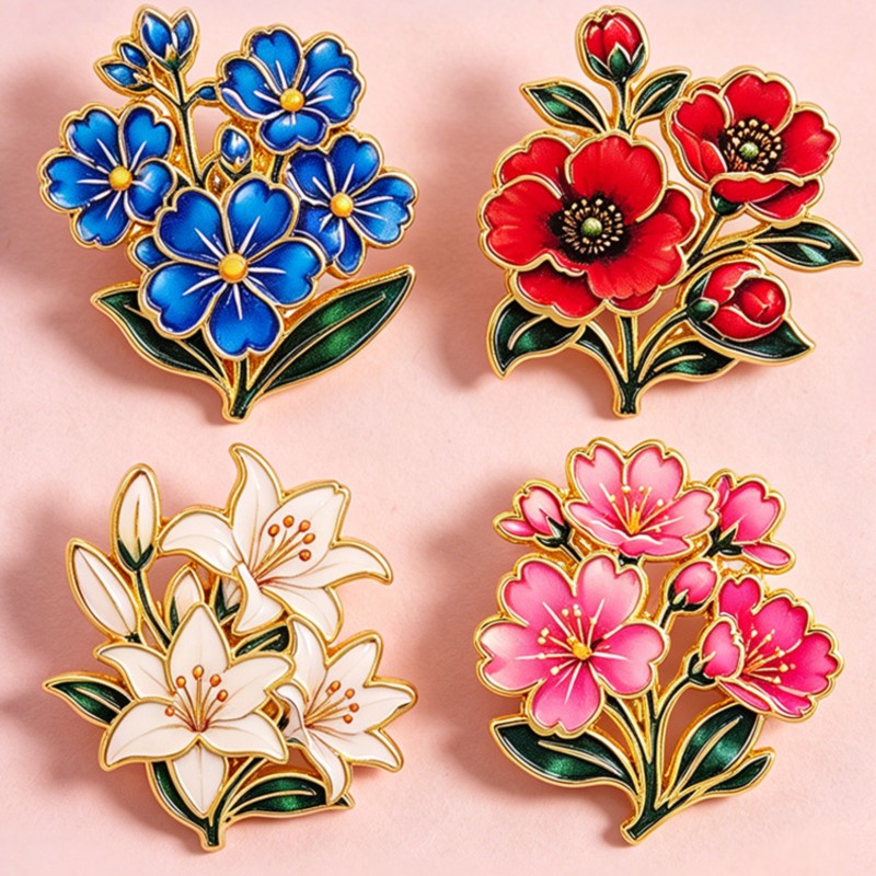 Cute Vintage Colorful Floral E - đánh giá và giá Enamel Pin Set