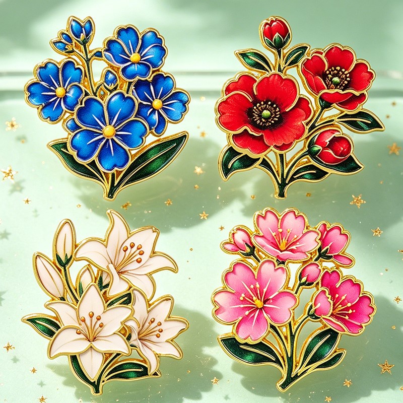 Cute Vintage Colorful Floral E - đánh giá và giá Enamel Pin Set